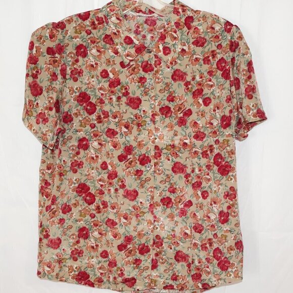 Amazon Oversstar Blouse Women Size Mediume Brown Floral Short Sleeve - Picture 8 of 8